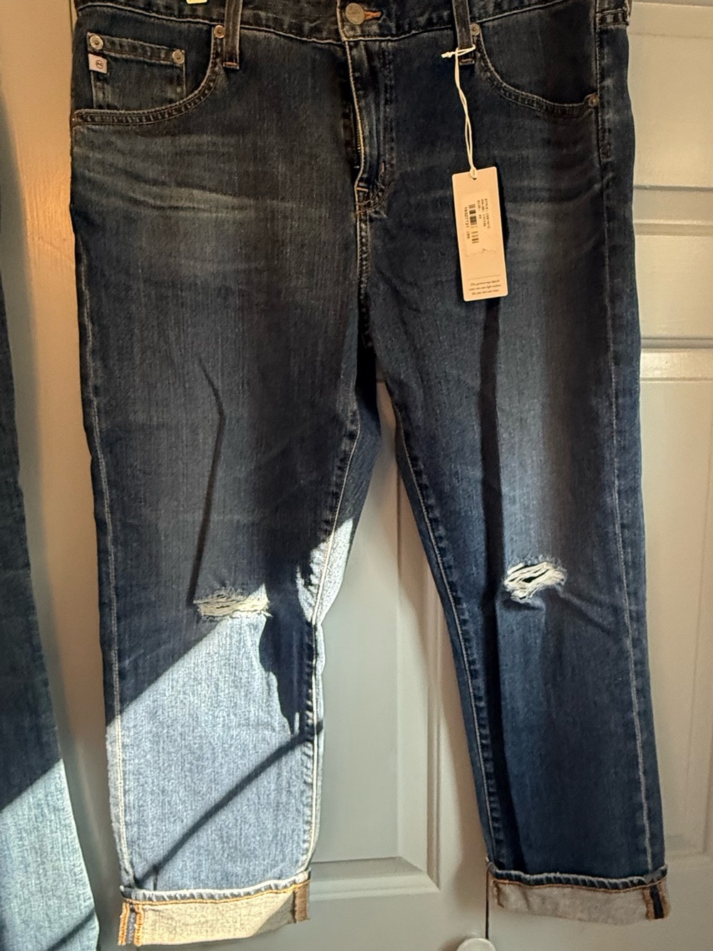 AG ex boyfriend slim cropped jeans, size 33, NWT